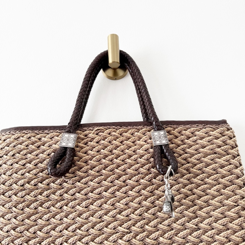 Brighton Rita Woven TriColor Jute Straw Tote Bag Purse Silver Charms - Picture 2 of 9